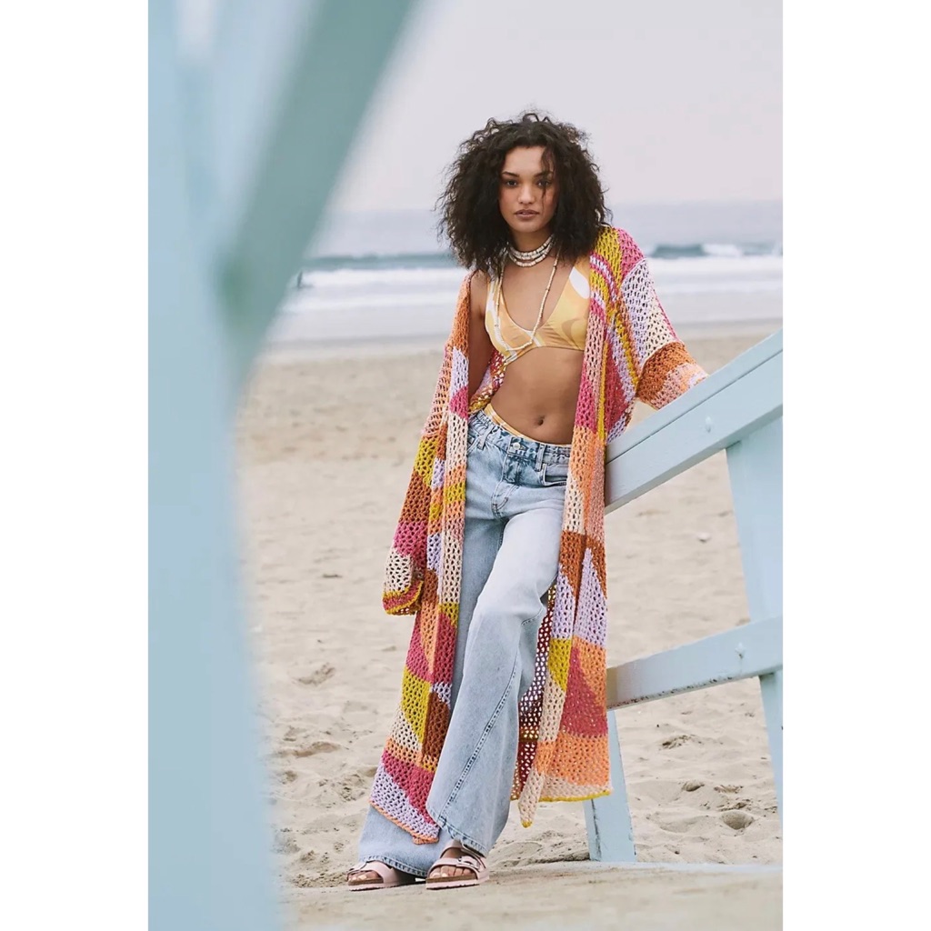 Free People Chasing Rainbows Cardi Crochet Maxi